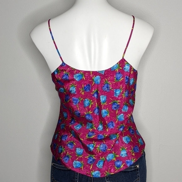 Vintage Today Tonight pink blue satin floral lingerie tank S - Picture 4 of 6